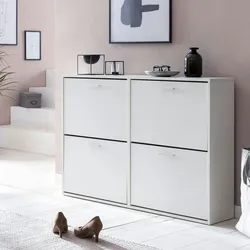 Kadima Design Schuhschrank `Nidda` Holz: Zeitloses Design, große Ablagefläche, 4 Klapptüren, 8 Schuhablagen, einfacher Aufbau. Weiß, 120x24x81 cm