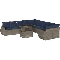 vidaXL 11-teiliges Gartensofa-Set mit Kissen, grau, Polyrattan