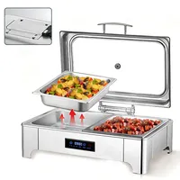 Aocay 9L Chafing Dish Elektrisch, Speisewärmer Buffetwärmer Elektrisch Einstellbarer Temperatur, Edelstahl Wärmebehälter für Essen mit Sichtbarem Glasdeckel für Hotels, Buffet, Partys(B,1/2 Pan)