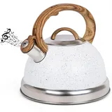 Belle Vous Weiß texturierter Pfeifkessel - 3L Teekanne für Herd/Induktionsherd - Edelstahl Wasserkessel Induktion - Teekessel Induktion - Wasserkocher Induktion - Für Tee/Kaffee