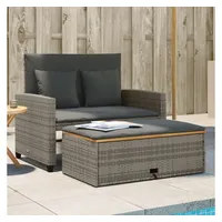 vidaXL Gartensofa mit Kissen 2-Sitzer Grau Poly Rattan & Akazienholz