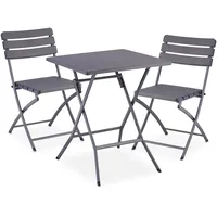 Relaxdays Balkonmöbel Set, 3-teilig, in Holzoptik, Stahl & Kunststoff, Grau