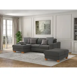 Ecksofa SIT & MORE "Dundee L-Form", grau, B:264cm H:86cm T:175cm, Sofas, mit Federkern und Massivholzfüßen, wahlweise mit Kopfteilverstellung
