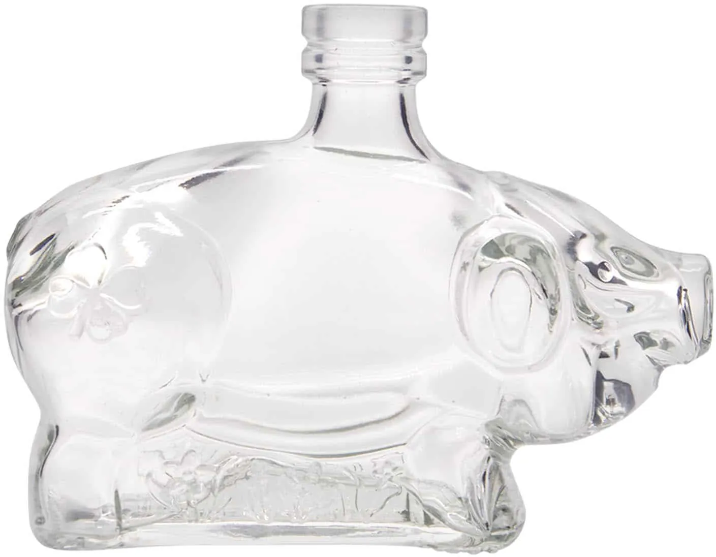 200 ml Bottiglia di vetro 'Maialino portafortuna', imboccatura: fascetta