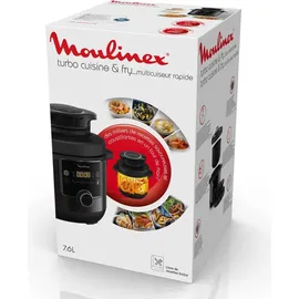 Moulinex Turbo Cuisine & Fry CE7788-2 in 1: Elektrischer Schnellkochtopf und Luftfritteuse 1450 W Leistung, antihaftbeschichtet, 15 automatische Programme, Timer, Zubehör, schwarz