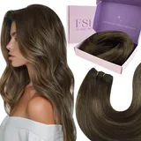Fshine Tressen Echthaar 55cm 100g Balayage Dunkelbraun bis Aschbraun Haarverlängerung Echthaar Tressen Haartressen Echthaar zum Einnähen Farbe 2 8 2