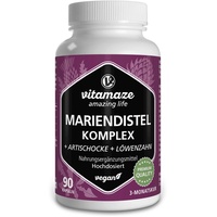 Mariendistel Komplex mit Artischocke + Löwenzahn hochdosiert, 80% Silymarin, 250 mg Extrakt in veganen Kapseln, Natürliche Nahrungsergänzung ohne Zusatzstoffe, Made in Germany