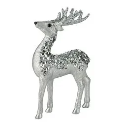 Seoul Dekohirsch 21cm Pailletten Silber