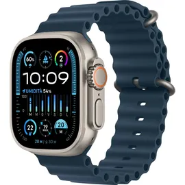 Apple Watch Ultra 2 GPS + Cellular 49 mm Titangehäuse natur, Ocean Armband blau One Size