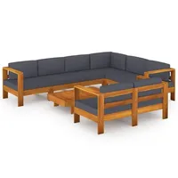 vidaXL Garten-Lounge-Set Massivholz Akazie 8-tlg. Kissen dunkelgrau