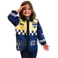 DEQUBE - Polizei-Kostüm mit reflektierenden Details, bedruckt, unisex, Einheitsgröße, Blau/Gelb
