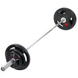 wuuhoo Hantel-Set 50kg Set Langhantelstange Olympia Hantelscheiben 2, Fitness Set, Langhantelscheiben gummiert mit Stahlkern und Griffen Ohne Ständer