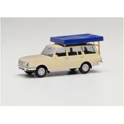 HERPA 420549-002 1:87 Wartburg 353 `66 Tourist mit Dachzelt im Fahrzustand, perlweiß