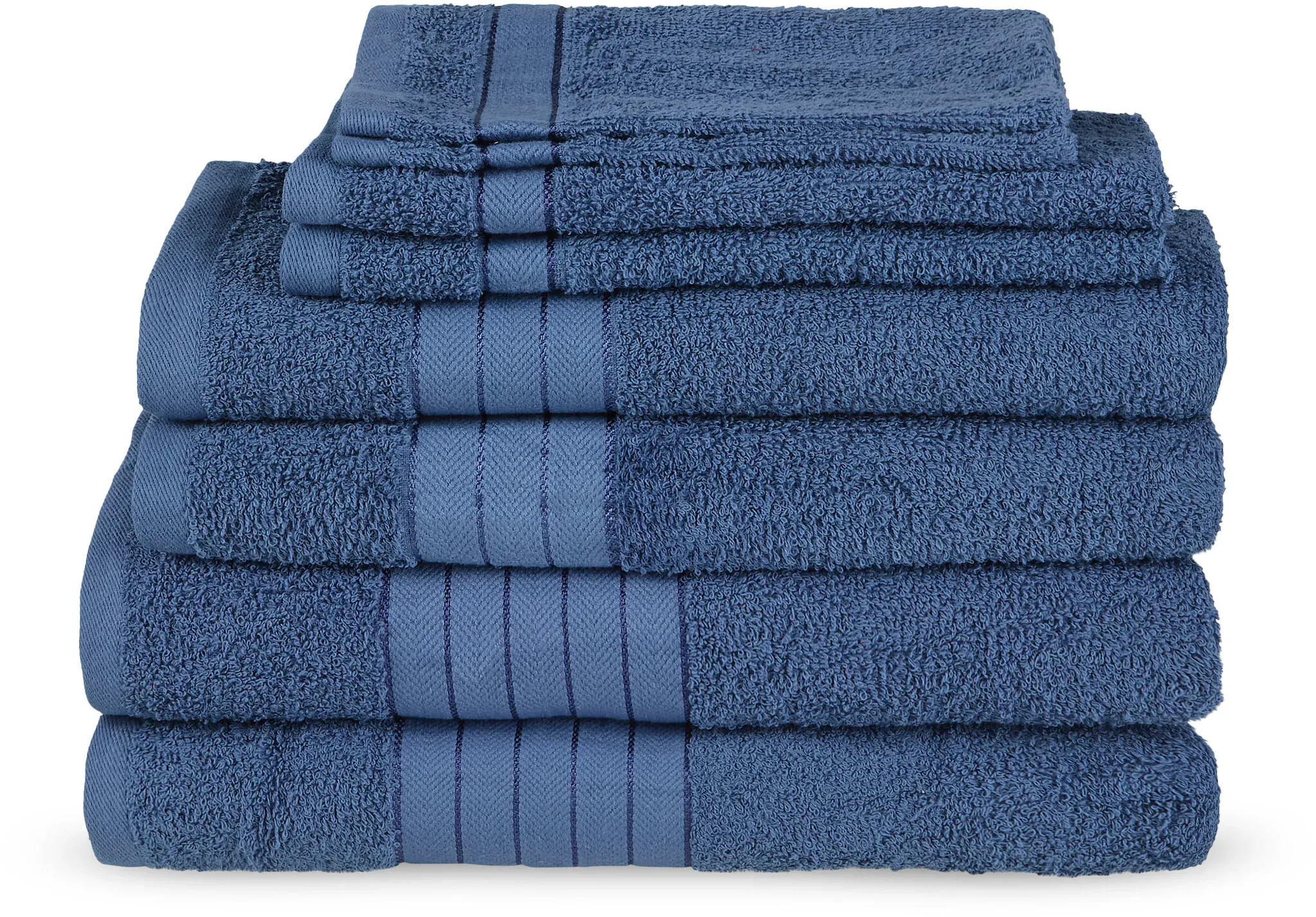 Handtuch Set EMOTION "Uni", blau (denim), 8 St., 2 Badetücher-2 Gästetücher-2 Handtücher-2 Waschlappen 2 Badetücher 70x140cm, 2 Gästetücher 30x50cm, 2 Handtücher 50x100cm, 2 Waschlappen 17x25cm, Frottee, Frottee, Obermaterial: 100% Baumwolle, Handtücher (Packung), Baumwolle, Walkfrottee, Bordüre, 500 GSM, Einfarbig, ohne Aufhängung
