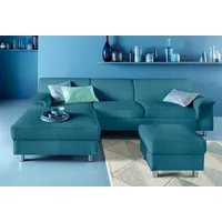 Ecksofa INOSIGN "Jamie, modern und elegant, Fußhöhe 9cm, L-Form", blau (petrol), B:251cm H:72cm T:80cm, Sofas, wahlweise mit Bettfunktion