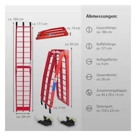 Baumarktplus TRUTZHOLM 2 x Auffahrrampe klappbar 180 cm Traglast 680 kg Alu rot geriffelte