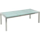 Beliani Gartentisch silber Sicherheitsglas Eis-crashglas Edelstahl 220 x 100 cm GROSSETO Transparent, Glas, Quadratisch, 100x74x220 Gartenmöbel, Gartentische, Gartentische