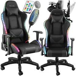 tectake® Gamingstuhl, ergonomische Form, mit verstellbarer Rückenlehne, Kunstlederbezug, abnehmbarer Nacken- und Lendenkissen, dicke Polsterung, Belastbarkeit 120 kg