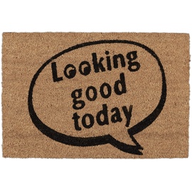 Relaxdays Fußmatte Kokos, Looking good today, 40x60 cm, Schuhabtreter innen & außen, rutschfeste Türmatte, natur/schwarz
