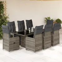 vidaXL 9-tlg. Garten-Bistro-Set mit Kissen Grau Poly Rattan