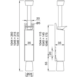 Woelm Türfeststeller 1045.02 Alu.silberf.lack.Hubh.90mm Türmontage KWS