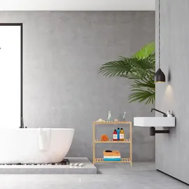 Relaxdays Badregal, Bambus, 3 Ablagen, höhenverstellbar, HBT: 69 x 60 x 26 cm, Bad & Küche, schmales Standregal, Natur