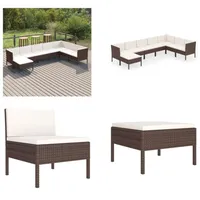 vidaXL 8 tlg. Garten Lounge Set mit Auflagen Poly Rattan Braun - Garten-Sofagarnitur - Garten-Sofagarnituren - Gartensofa-Set - Gartensofa-Sets - Braun