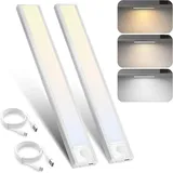 Nettlife LED Unterbauleuchte Bewegungsmelder dimmbar 20/30/40 cm wählbar USB Schrankbeleuchtung, LED fest integriert, 3 Farbtemperatur Aufladbar Schrankleuchte für Flur Cabinet silberfarben