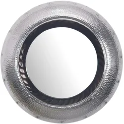 KADIMA DESIGN Wandspiegel 74 cm Metall Design Hängespiegel Silber, Aluminium Dekospiegel Rund mit Rahmen Hammerschlag, Spiegel Wand Groß, Flurspiegel