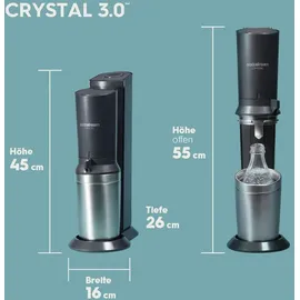 Sodastream Crystal 3.0 schwarz + 2 Glaskaraffen + Zylinder