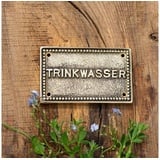 Antikas Wasserspeier Trinkwasser- Schild, Hinweisschild aus Messing antik-patiniert