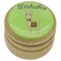 Gico Milchzahndose, Zahndose Milchzähne Bilderdose mit diversen Motiven aus Holz für Jungen und Mädchen mit Drehverschluss 44 mm (Lama)