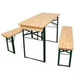 METRO Professional Bierzeltgarnitur, 3-TLG. Gartenmöbel Set, 1 Bier-Tisch 110 x 50 cm, 2 Bierbänke 110 x 25 cm, Klappbar, Naturbraun/Grün
