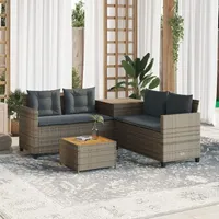 vidaXL Gartensofa in L-Form mit Tisch und Kissen Grau Poly Rattan