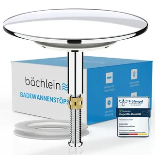 Bächlein Badewannenstöpsel - 7,2 cm Stöpsel für Badewanne [Chrom] - Abfluss-Stopfen aus Messing inkl. Ersatzdichtung - Für Fast Jede handelsübliche Badewanne