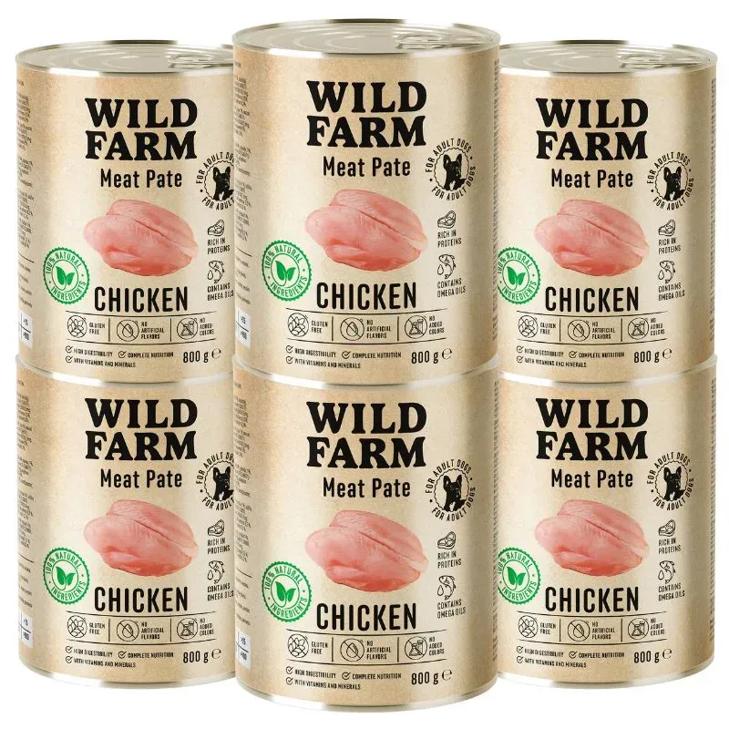 WILD FARM Pastete Huhn 6x800g glutenfreies Hundefutter