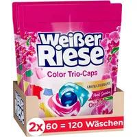 Weißer Riese Color Trio-Caps Aromatherapie Orchidee (120 Waschladungen), Color Waschmittel mit Good Mood-Duft für unwiderstehlich duftende & strahlend saubere Wäsche, 100 % recycelbar