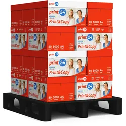 print24 Druckerpapier Kopierpapier 100000 Blatt (20x5000) A4 80g Premium Weiß Testsieger PEFC
