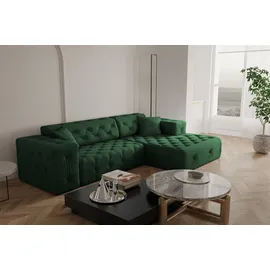 Fun Möbel Ecksofa Designersofa CHANTAL in Stoff Opera Velvet Grün Ottomane Rechts