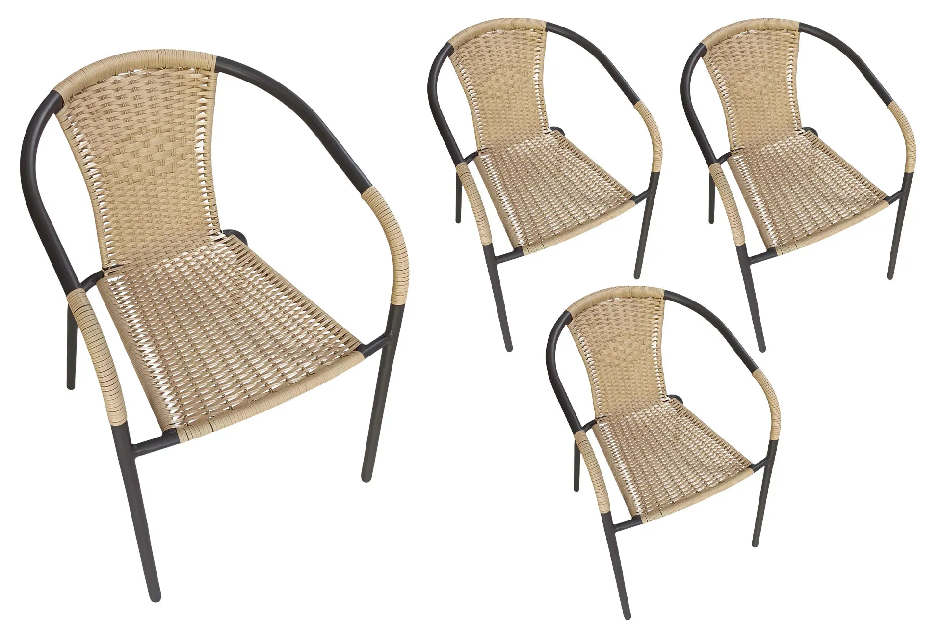LC Garden »Garvista« 4er Set Gartenstühle Braun/Gelb Metall/PE-Rattan Stapelstühle Bistrostühle stapelbar