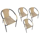 LC Garden »Garvista« 4er Set Gartenstühle Braun/Gelb Metall/PE-Rattan Stapelstühle Bistrostühle stapelbar