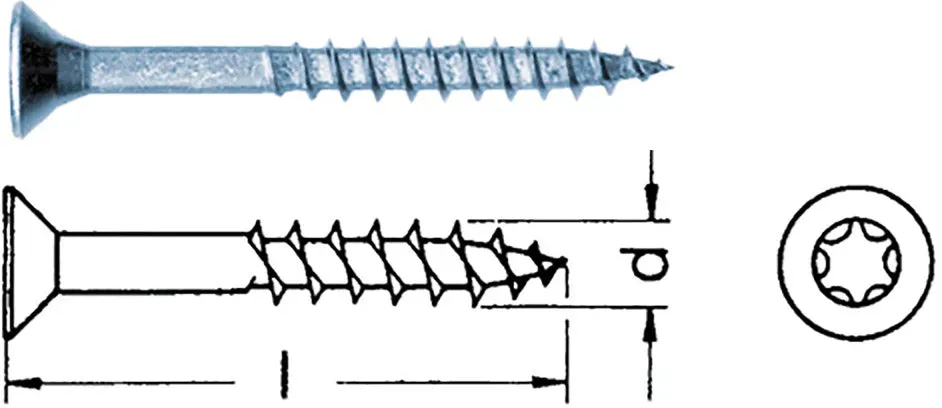 Spanplattenschraube Senkkopf mit Torx und Fräsrippe -  3,5 x 45 / 0,14 / TX15