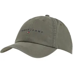 Baseball Cap TOMMY JEANS "TJM LINEAR WASHED CAP", Damen, grün (pewter grün), Web, Baumwolle, unifarben, casual, Caps, Logostickerei, Tommy Jeans Schriftzug, Flexibel größenverstellbar