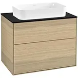 Villeroy & Boch Villeroy und Boch Finion Waschtischunterschrank F63200PC 80x60,3x50,1mm, Glass Black Matt, Oak Veneer