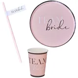 JGA Frauen Tisch-Deko Set Junggesellinnen-Abschied Team Bride Blush rosa & schwarz Teller Becher Strohhalme JGA-Party Frauen Braut - Party-Deko Set Zubehör Accessoires Partygeschirr - 32 Teile