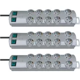 Brennenstuhl Primera-Line, Steckdosenleiste 10-fach (Steckerleiste mit 2 Schaltern für je 5 Steckdosen und 2m Kabel) (3 Stück, Silber | 10-Fach)
