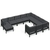 vidaXL 11-tlg Garten-Lounge-Set mit Kissen Schwarz Kiefernholz Modell 5
