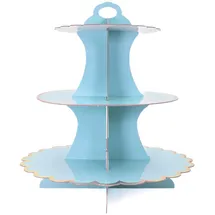 Intirilife Etagere aus Karton mit 3 Ebenen in Hellblau - 30 / 24.5 / 16 x 33 cm - Tortenständer aus Pappe, Muffinständer Cupcake Ständer