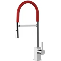 VIZIO Wasserhahn Küchenarmatur QU mit 360° Schwenkbarem Auslauf Abnehmbare 2 Strahl Handbrause Verchromt Rot