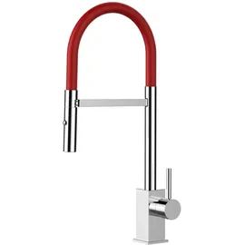 VIZIO Wasserhahn Küchenarmatur QU mit 360° Schwenkbarem Auslauf Abnehmbare 2 Strahl Handbrause Verchromt Rot